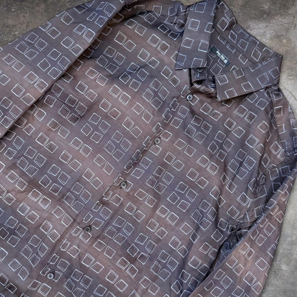 Vintage Miu Miu By Miuccia Prada Made In Italy Brown Button Up Shirt Mens 39 Y2K